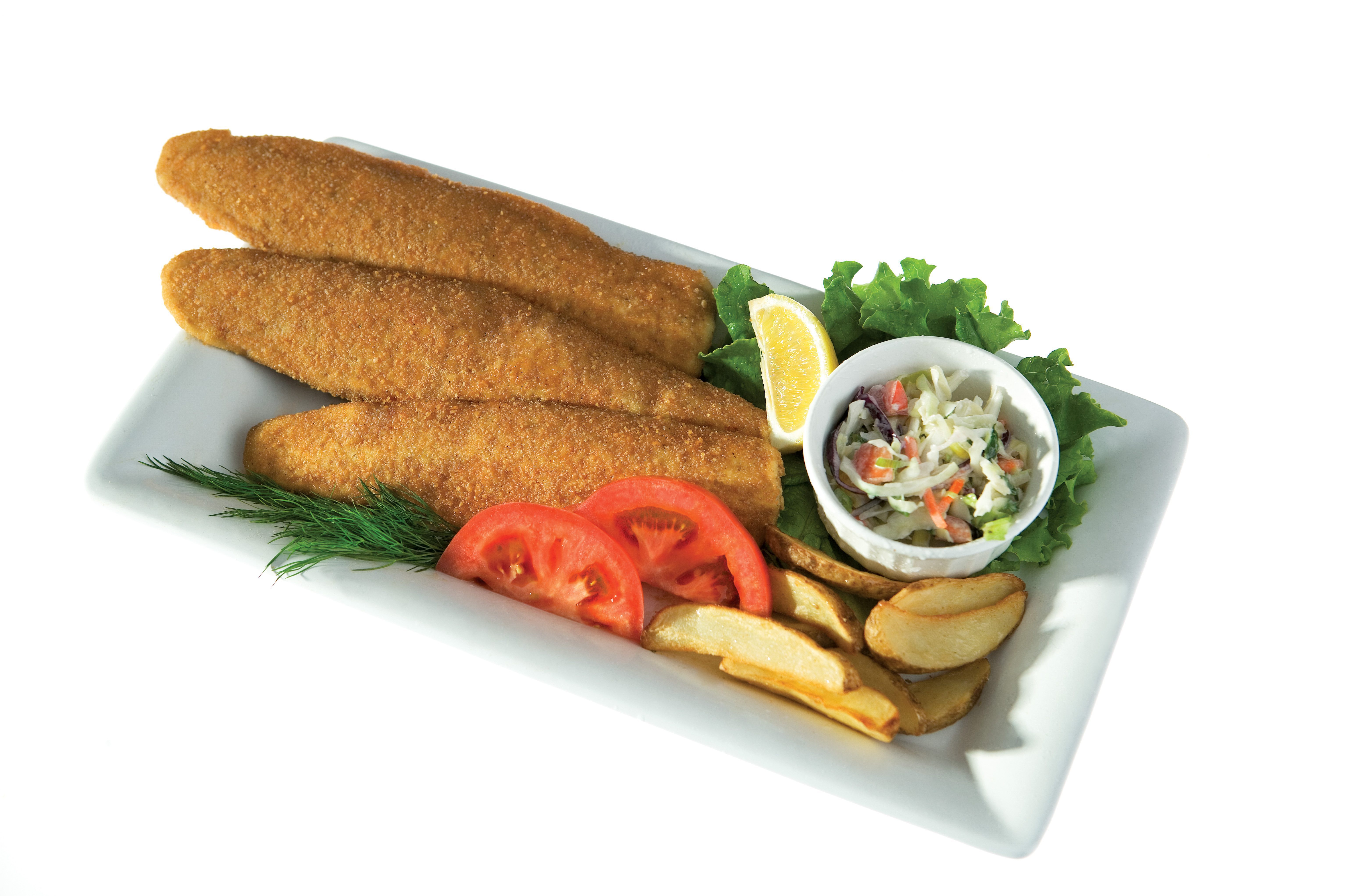Breaded Fish Products on white plate